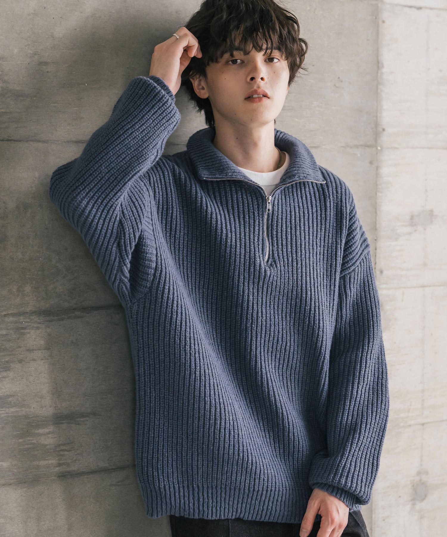 新色追加 オーバーサイズ畦編みハーフジップニットセーター 14553