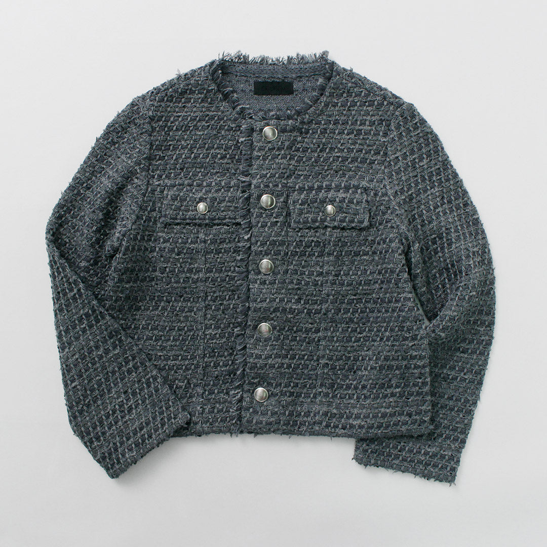 COOHEM（コーヘン） ノーカラー ニットツイードジャケット
