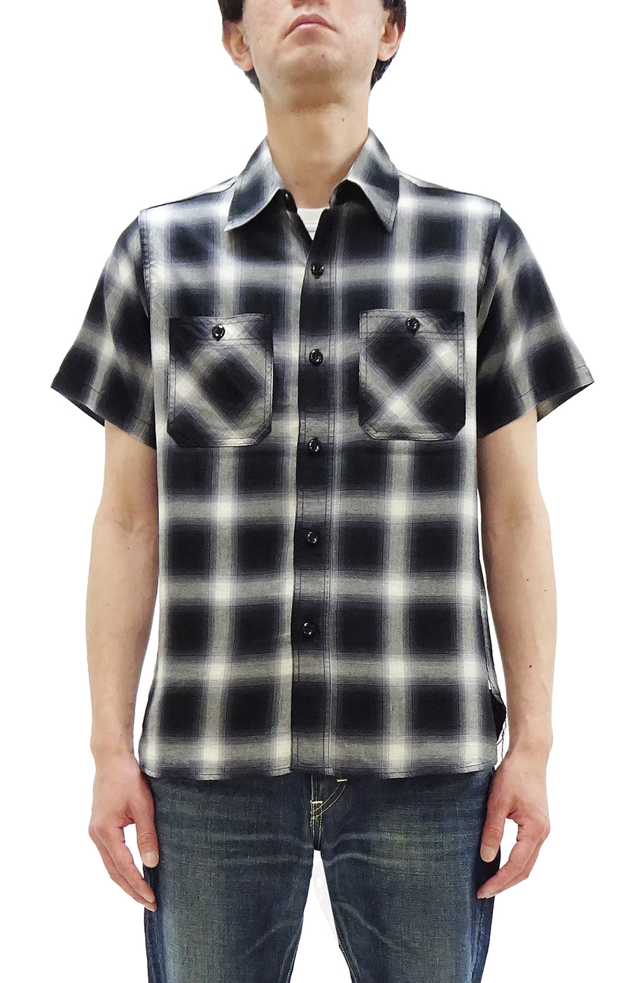 Sugar Cane Ombre Plaid Work Shirt Men's Casual Vintage-Style Short