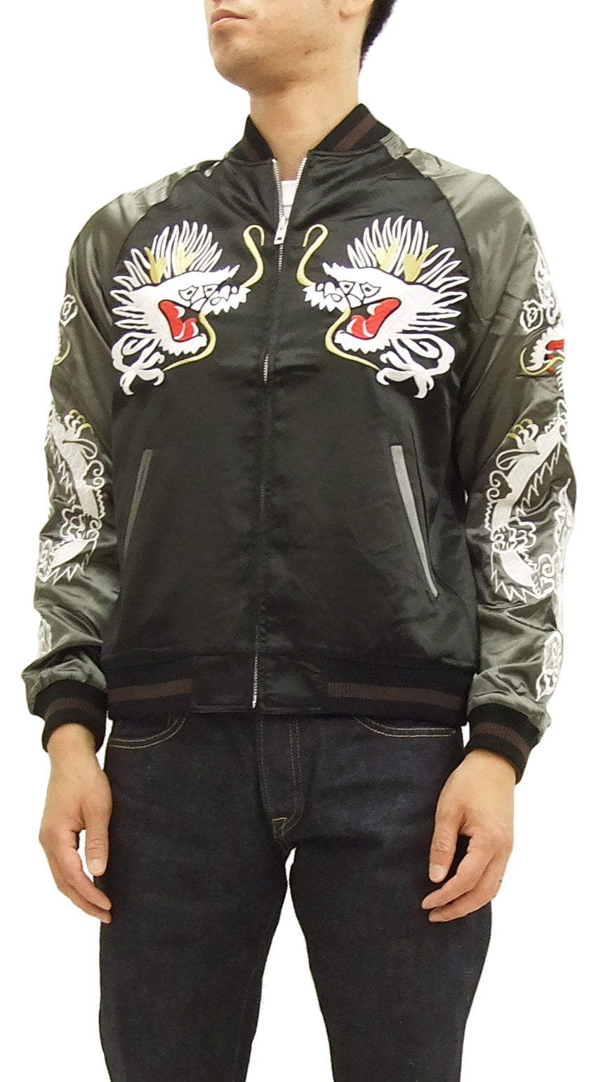 Japanesque Script Japanese Souvenir Jacket 3RSJ-503 White tiger