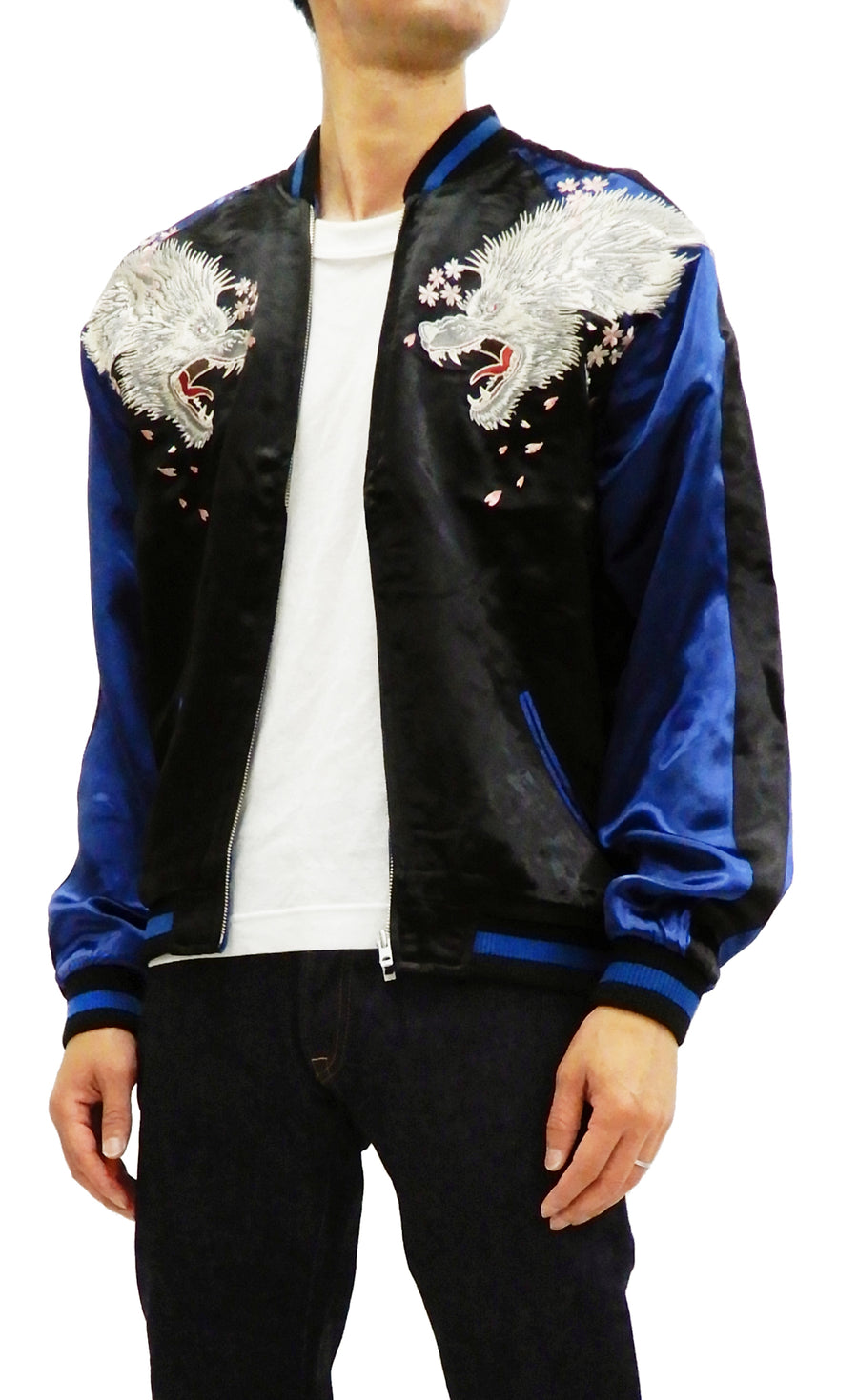 Satori Script Men's Japanese Souvenir Jacket Wolf with Moon