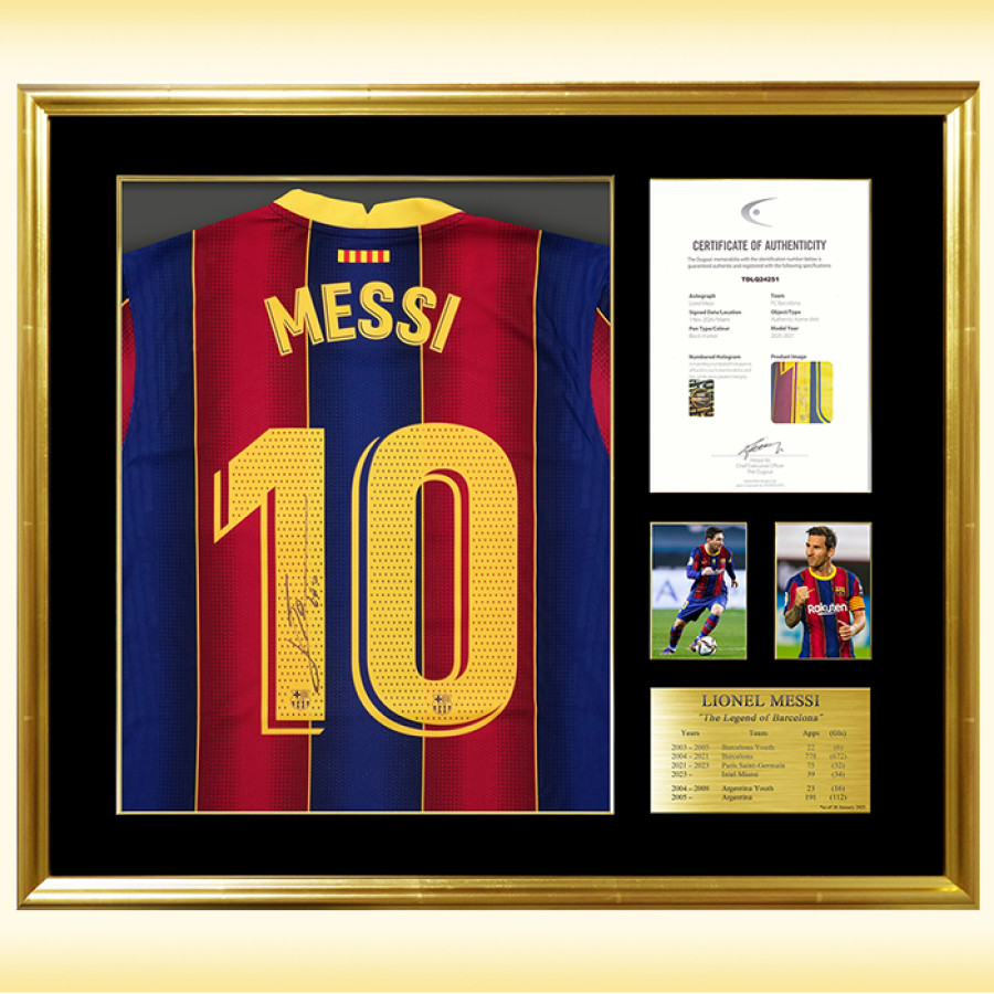 メッシ直筆サイン入りバルセロナ20/21ホームユニフォーム 特製フレーム