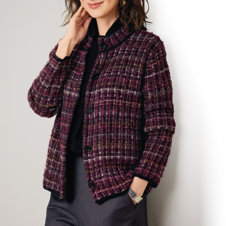 ウール混ミックス格子柄ニットジャケット | テレビ朝日グループの通販