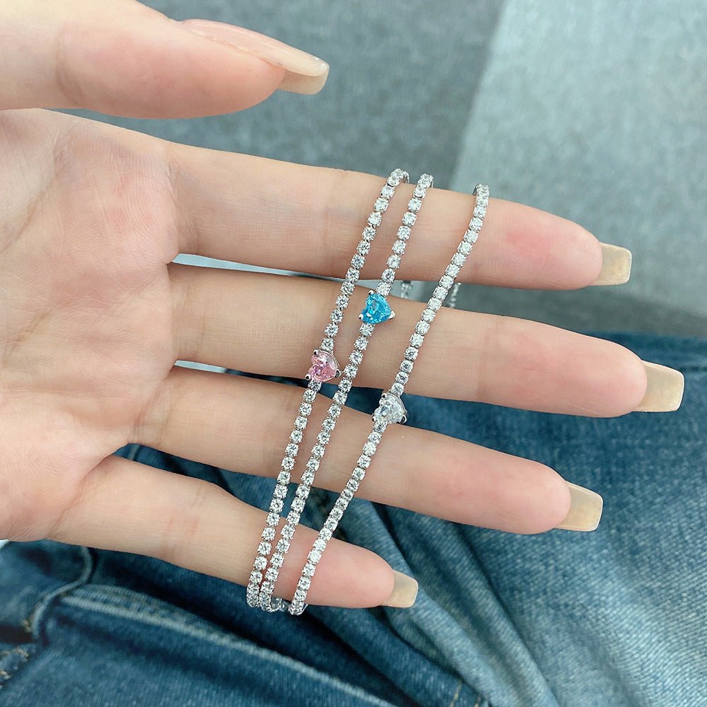 ピンクのスパークリングハートテニスブレスレット - Roseraie Gal