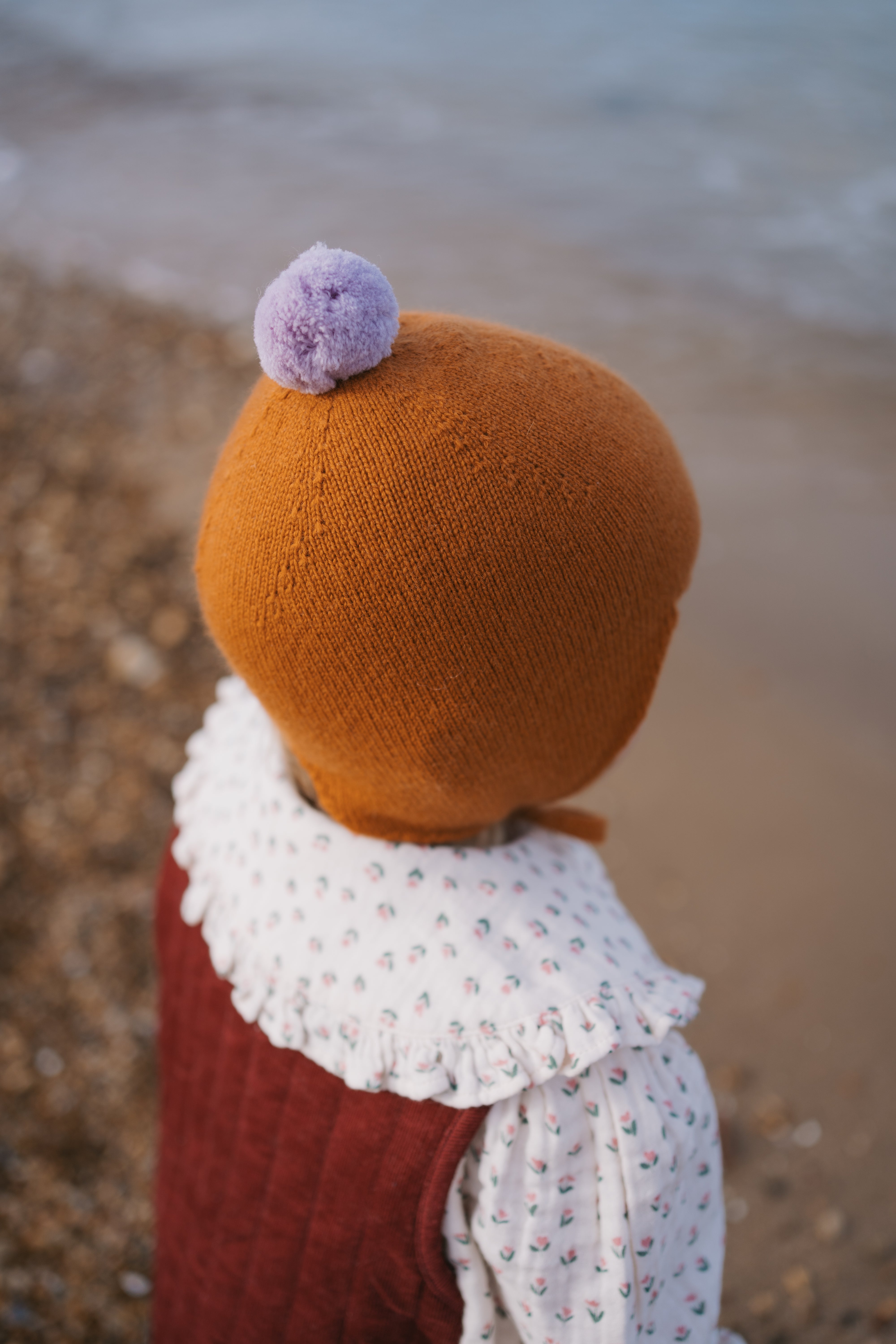 Cashmere Baby Bonnet, Ginger with Lupin Pom-Pom – Rosie Sugden