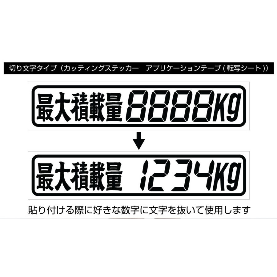最大積載量ステッカー 4桁 黒文字 258x50mm ジェットイノウエ 503453