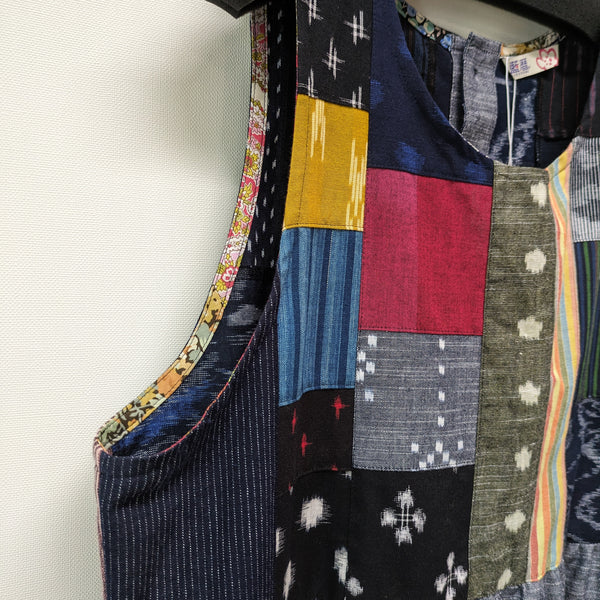 久留米絣 ジャンパースカート カラフルパッチ グレー/カラフル – 緑