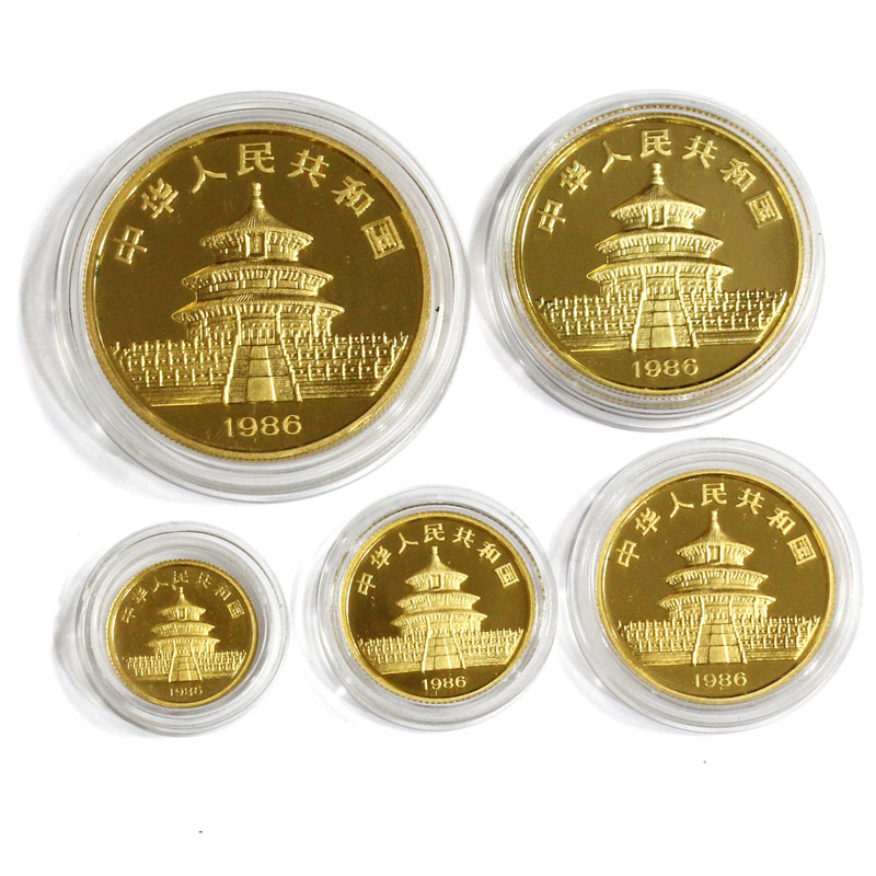 パンダ金貨 1986年銘 P版プルーフ5枚セット 木箱&保証証書付 | 収集