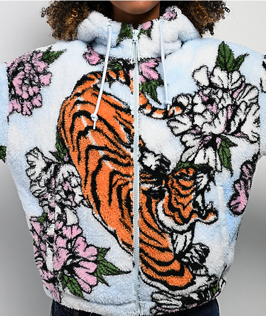 Ninth Hall Aven Tiger Cherry White & Blue Sherpa Zip Hoodie | Zumiez