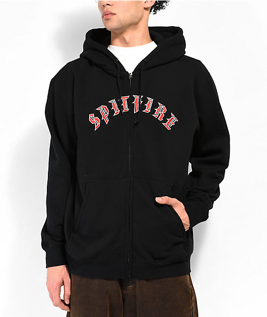 Spitfire Old E Embroidered Black Zip Hoodie | Zumiez