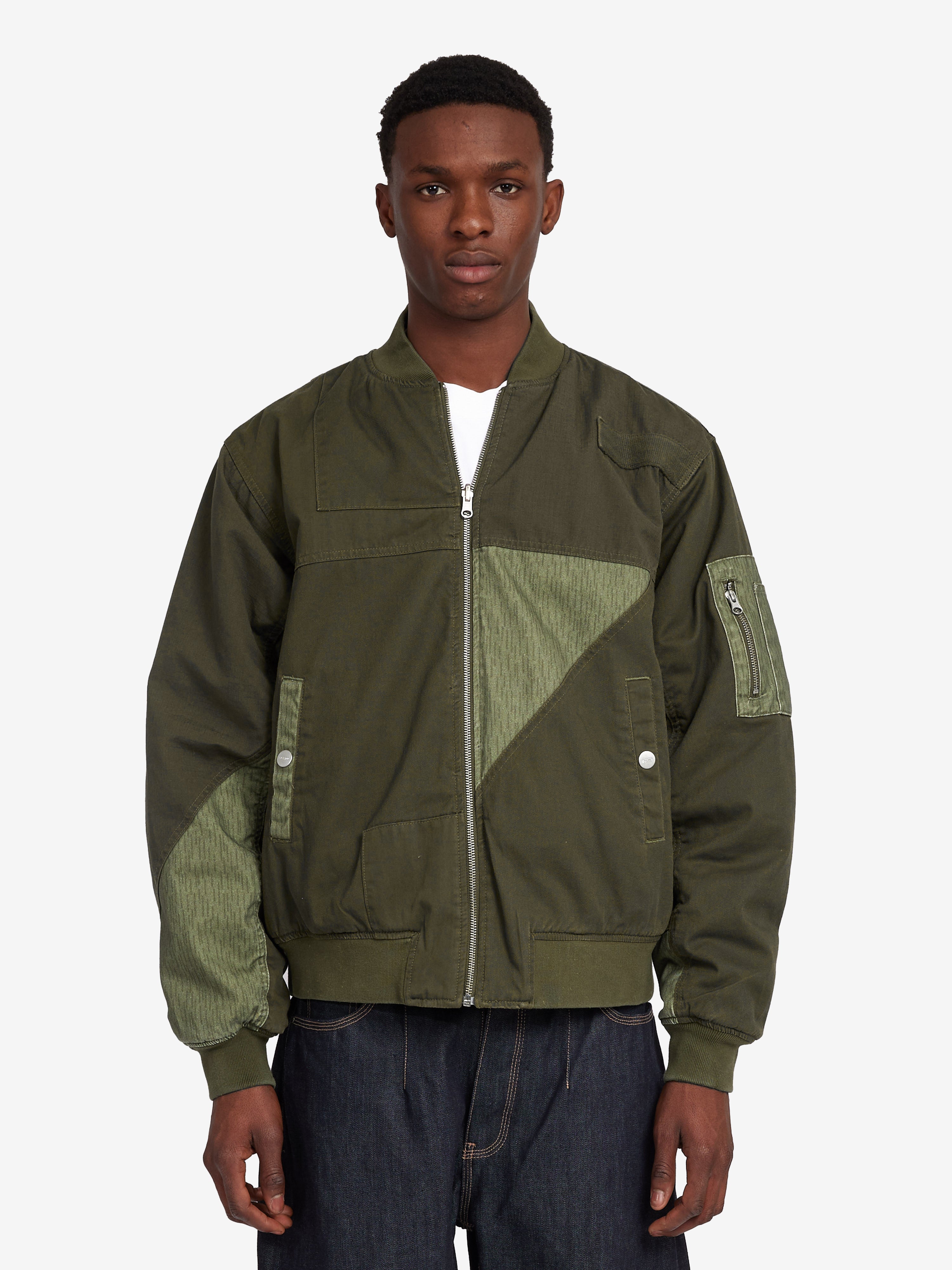 パッチワークリバーシブルボンバージャケット - アーミーグリーン – SCRT