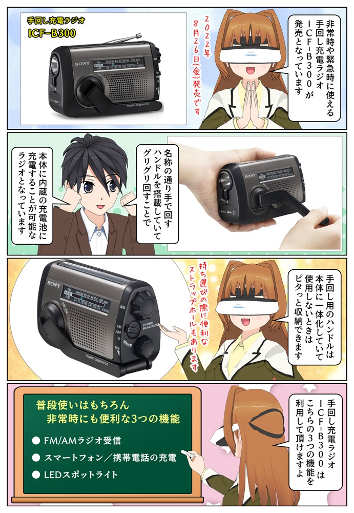 ソニーが手回し充電ラジオ ICF-B300 を発売 | スマートフォンへの充電