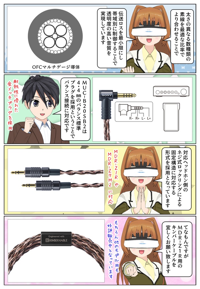 ソニーのヘッドホン MDR-Z1R用のキンバーケーブルの新商品 MUC-B20SB2