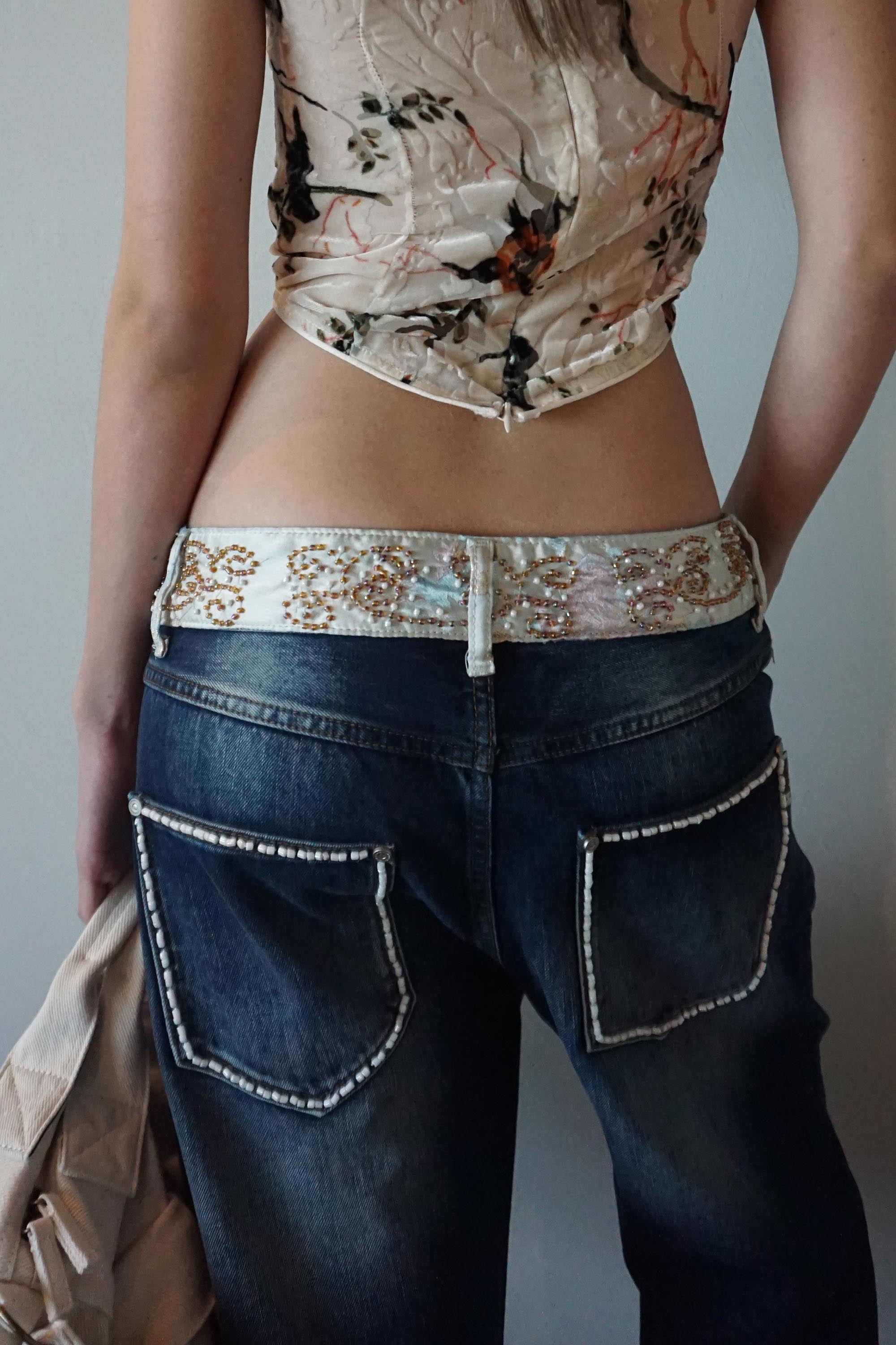 Beaded Waist Denim Pants Indigo Blue – Sculptor