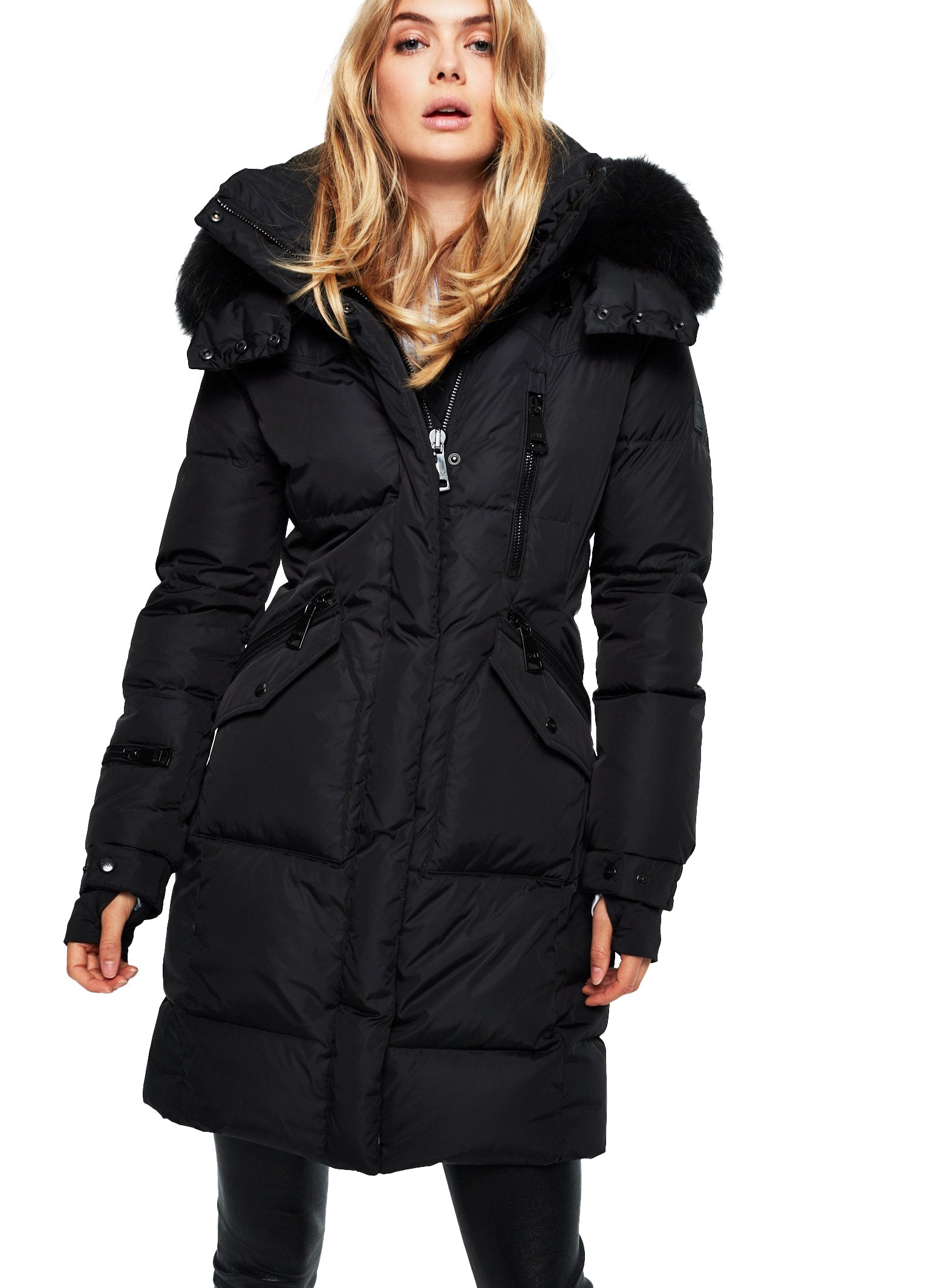 SAM new york womens luxe HIGHWAY coat with removable hood in black