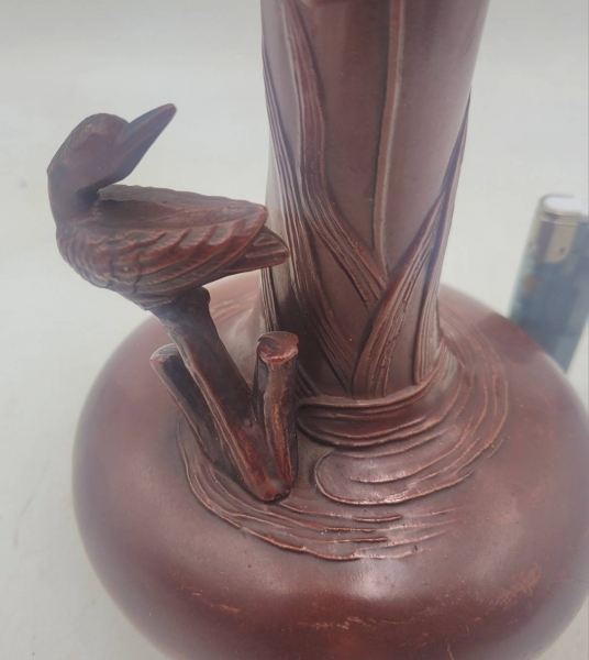 瑞峰作 鋳金工芸 花入れ 花鳥文様|サムライオークション