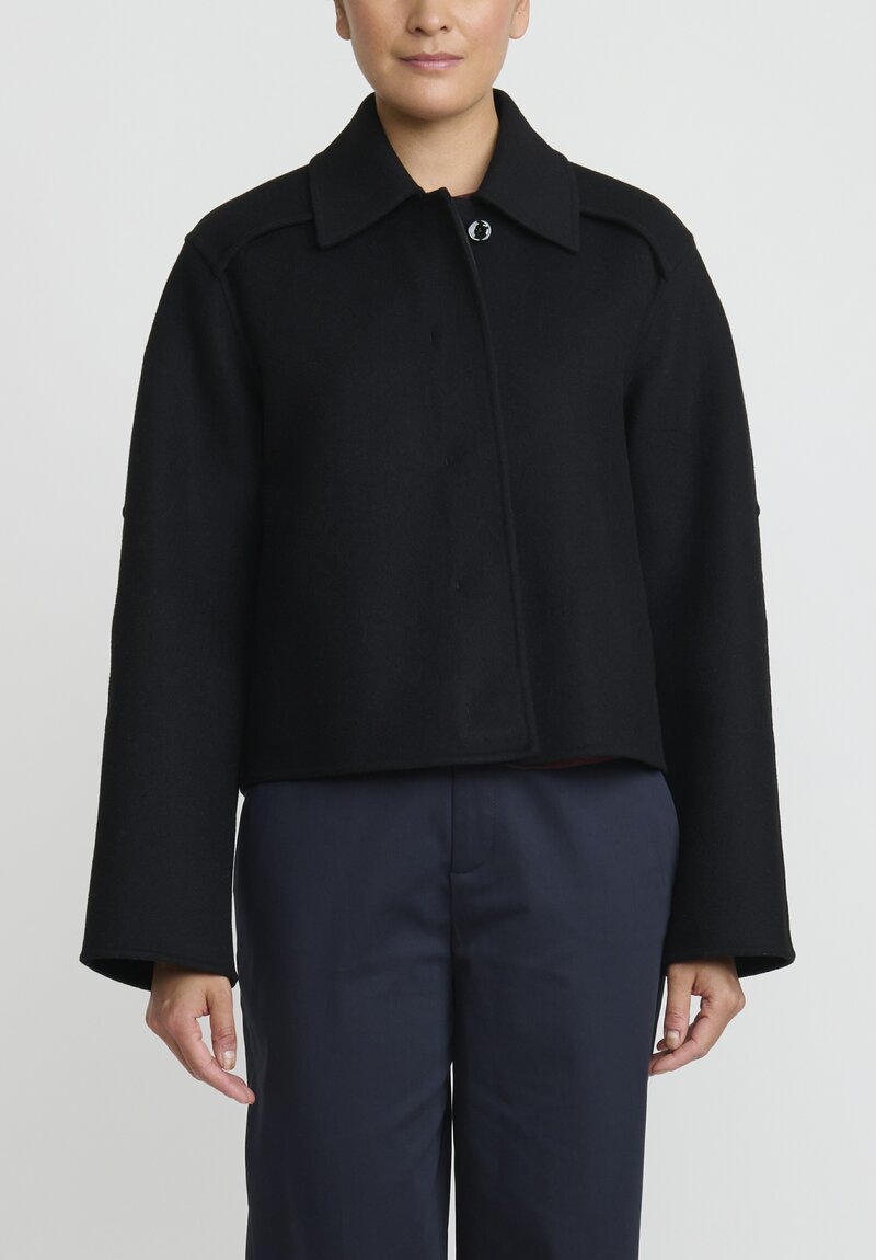 Jil Sander Wool Short Button Up Jacket in Black | Santa Fe Dry