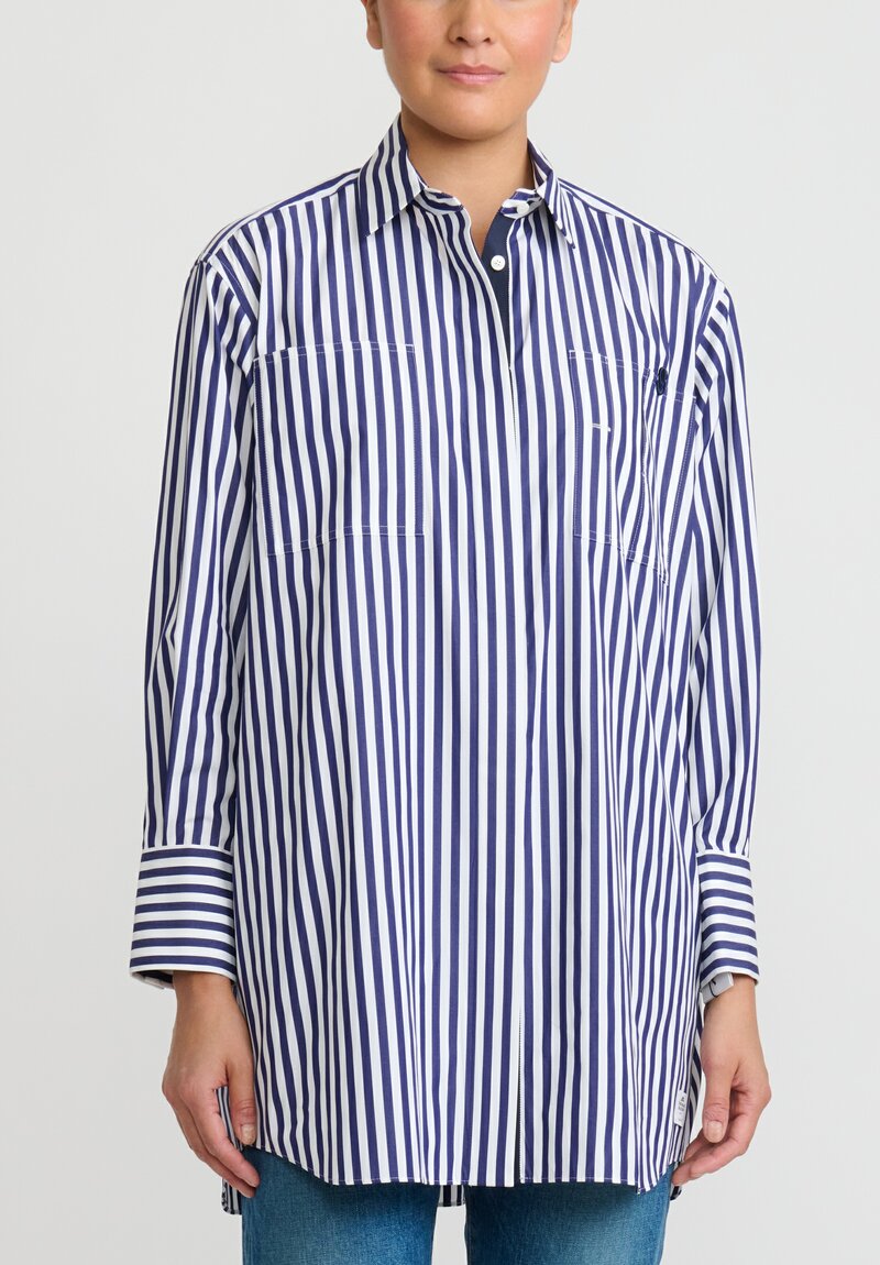 Sacai Thomas Mason Cotton Poplin Shirt in Thick Navy Stripes
