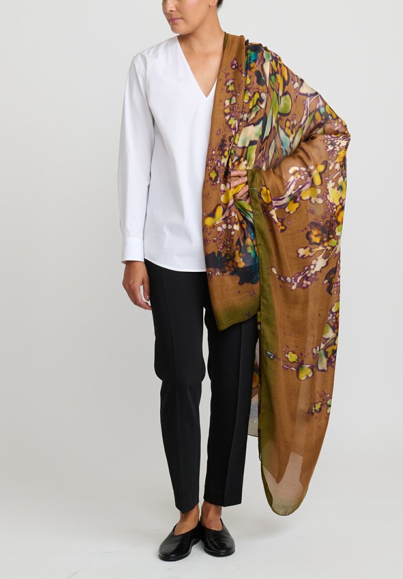 Dries Van Noten Bleached Floral Faryl Scarf in Brown | Santa Fe