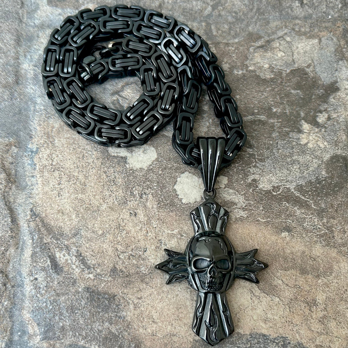 Skull Cross - Black Pendant - Necklace (808)