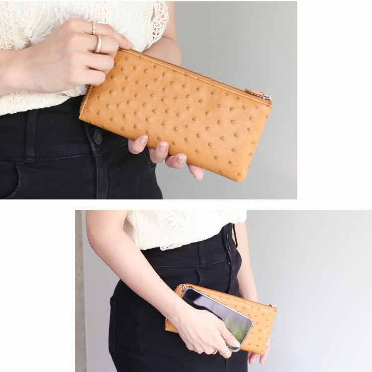 オーストリッチ 長財布 L字ファスナー レディース 財布【ネコポスで