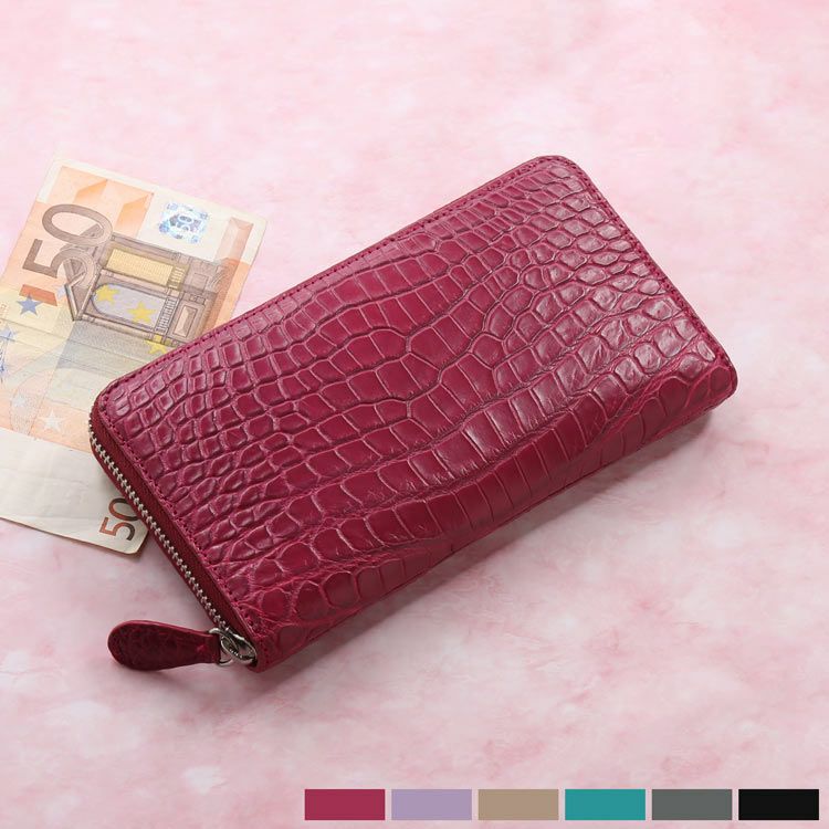 スモール クロコダイル レディース 長財布 ラウンドファスナー マット