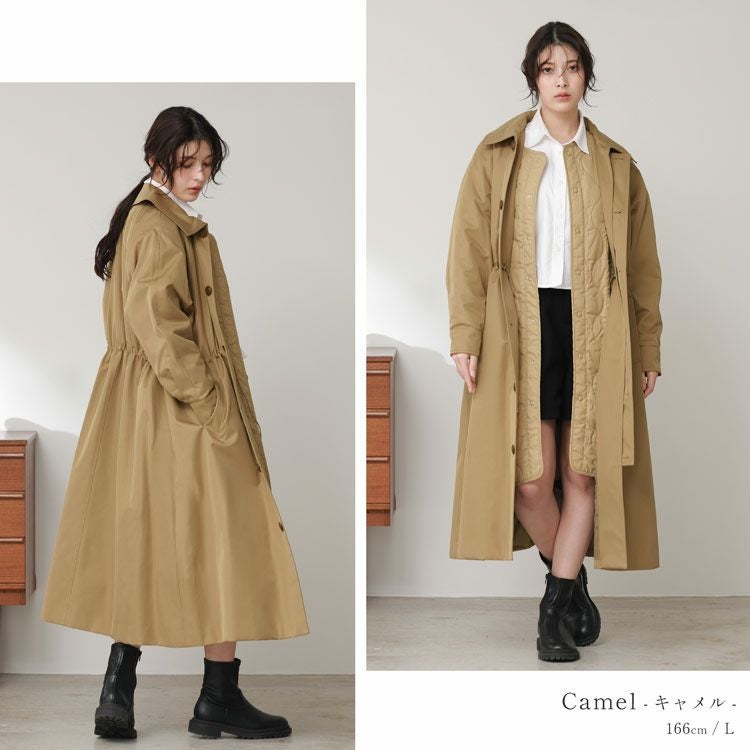 Filomo 中綿 キルティングライナー付き ロングコート ステンカラー