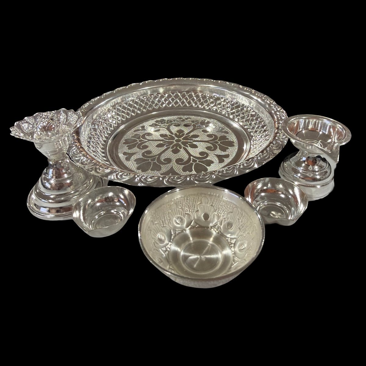 925 Sterling Silver Hallmarked 5.5 inch Small Puja Set - 5.5