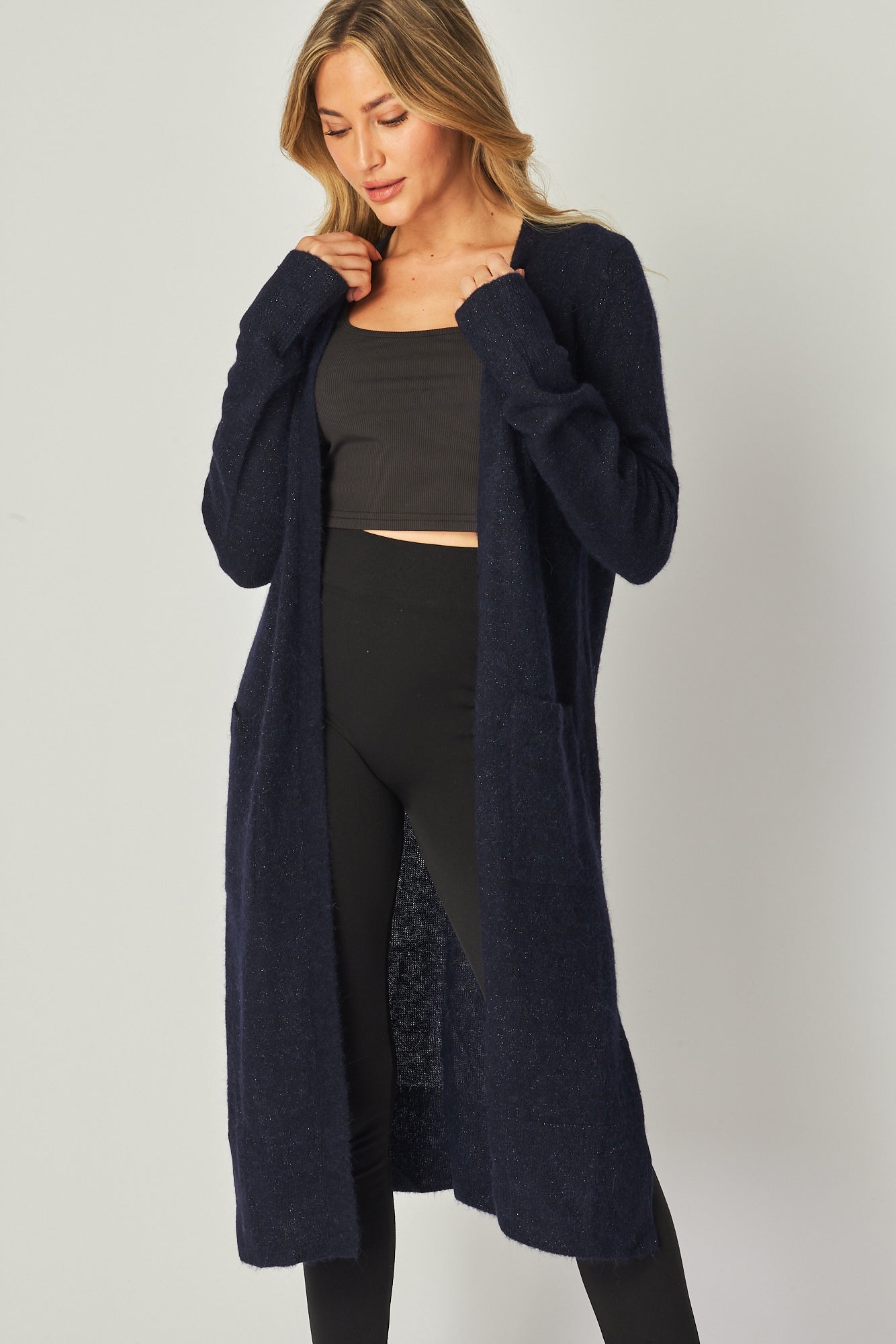 Long Cardigan with Cherry Blossom Magpies - Navy – saccharinenewyork