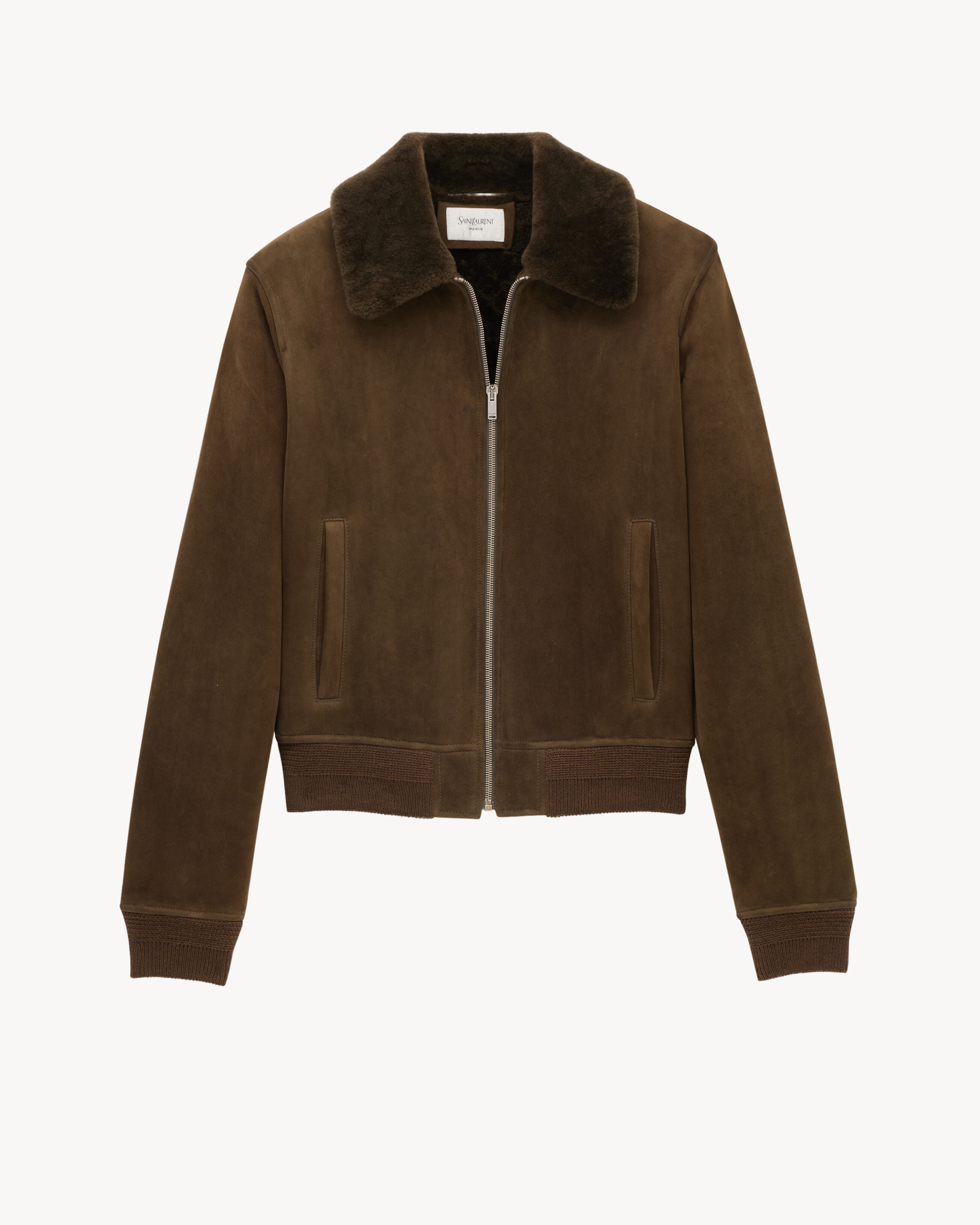 bomber jacket in suede and shearling in Green | Saint Laurent