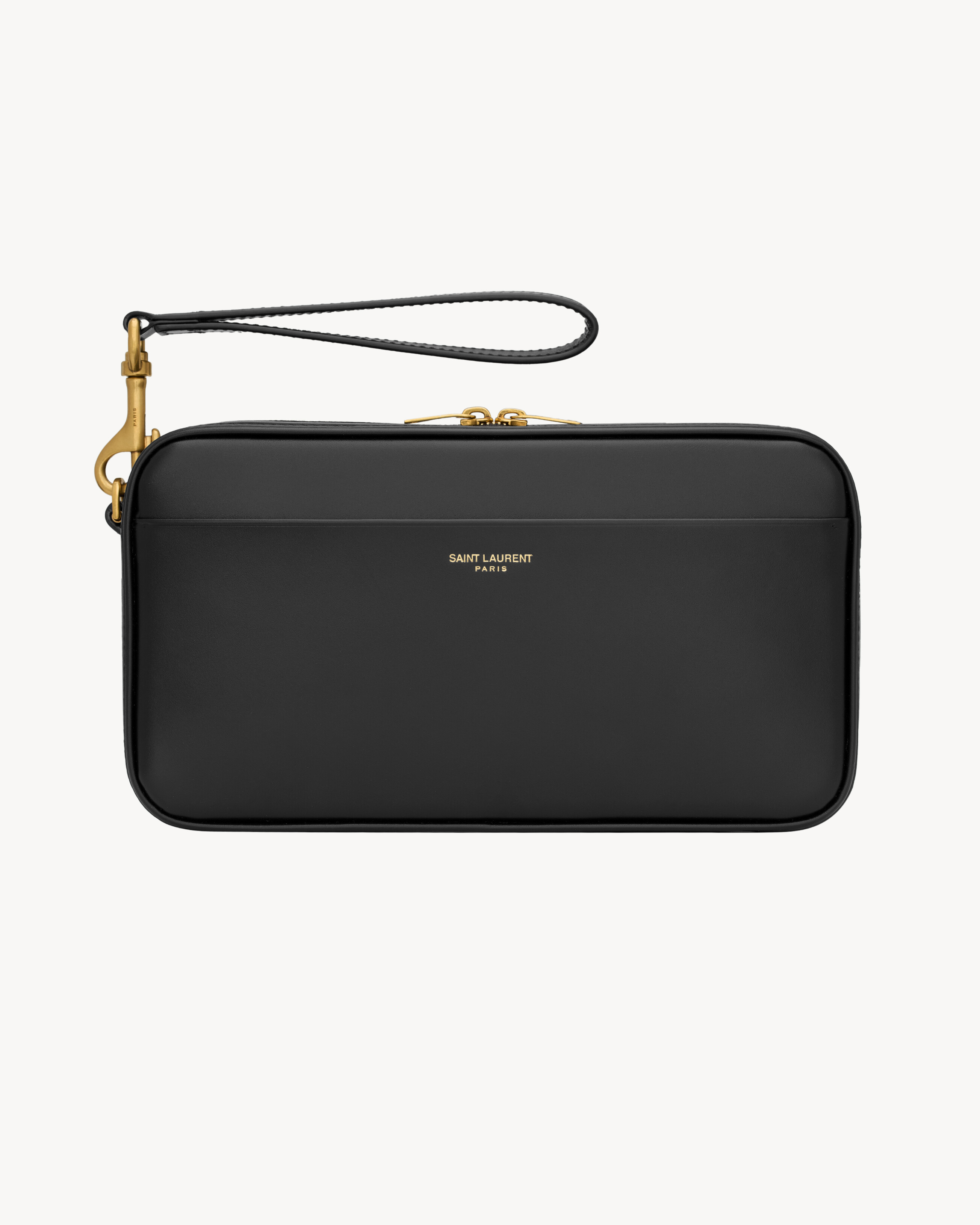 SAINT LAURENT PARIS travel pouch in smooth leather in Black