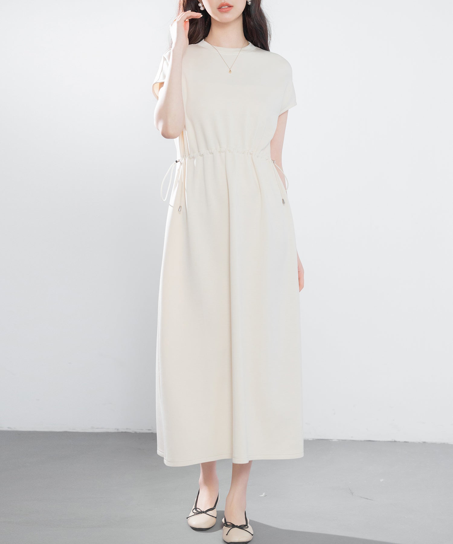 ポンチ素材フレンチスリーブワンピースsdp0201 アイボリー – [公式