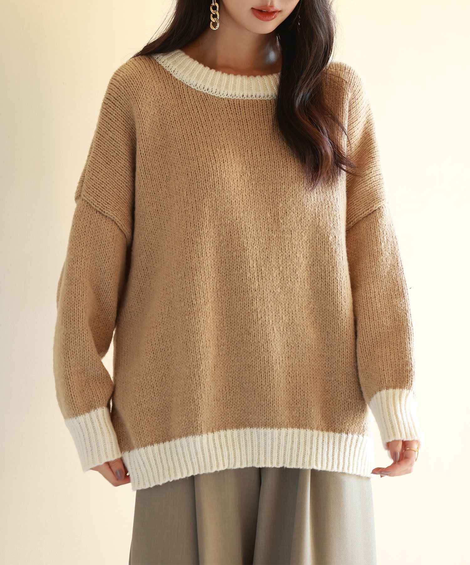 前後2way配色ニットプルオーバーsdpxyf6579 ブラウン – [公式]SAISON