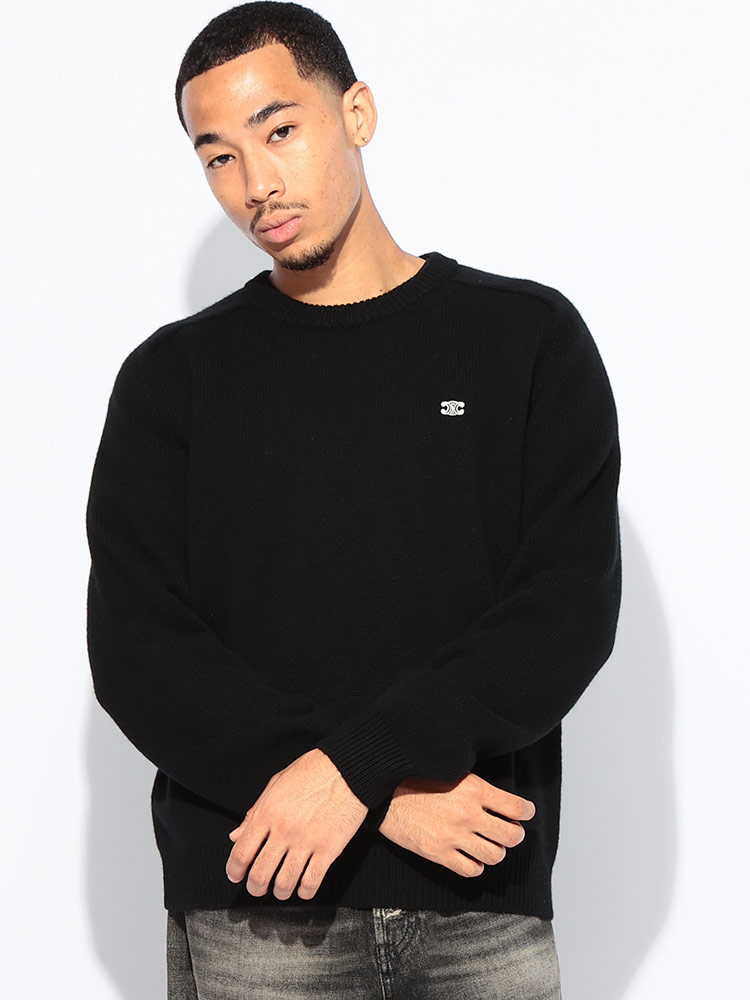 CELINE (セリーヌ) カシミヤ混 ワンポイント クルーネック ニット