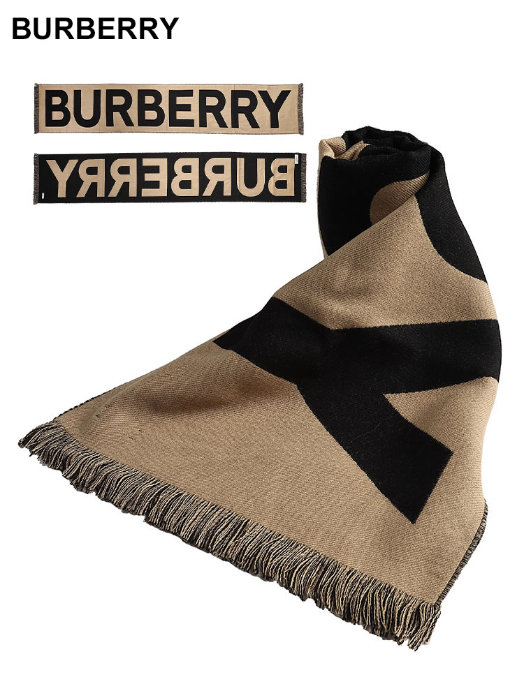 BURBERRY (バーバリー) ウール100％ BIGロゴ マフラー BBLTXT