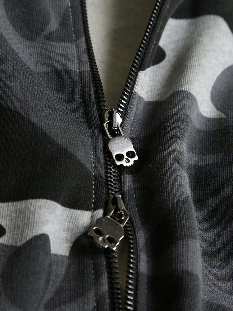 ハイドロゲン メンズ HYDROGEN 迷彩 スカル 総柄 パーカー ロング