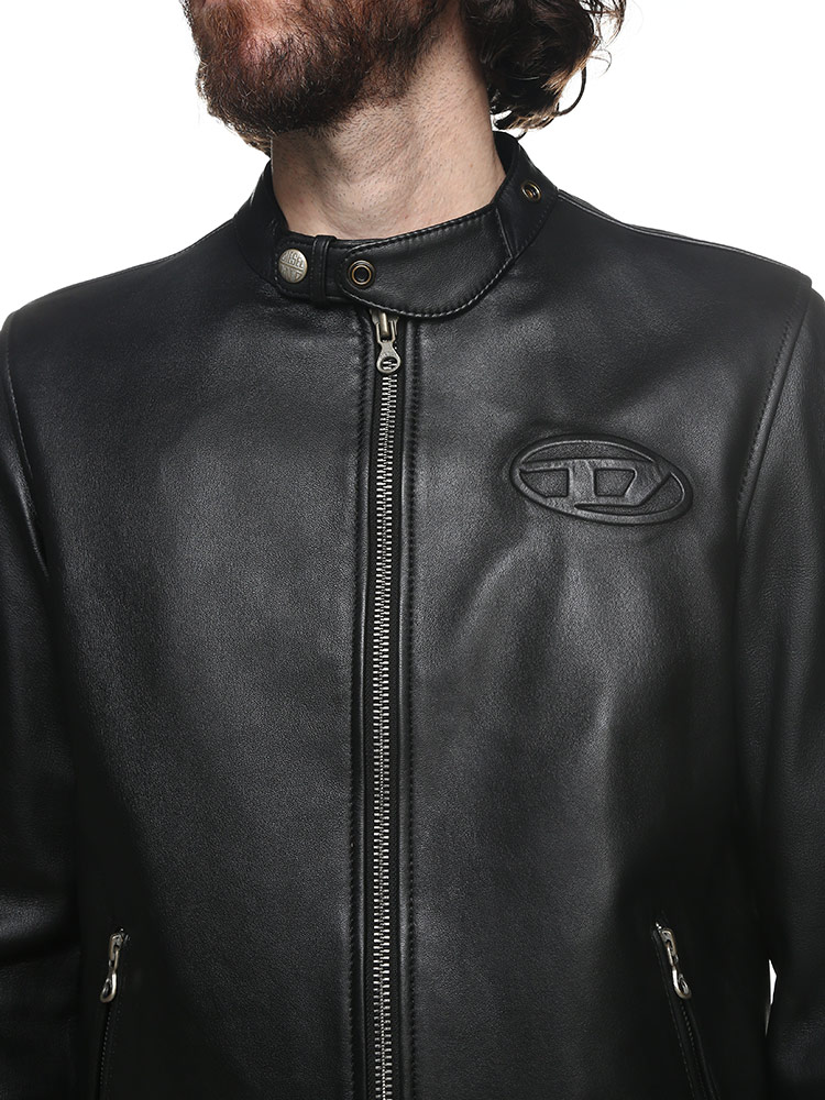 DIESEL (ディーゼル) レザー ロゴ フルジップ ライダースジャケット