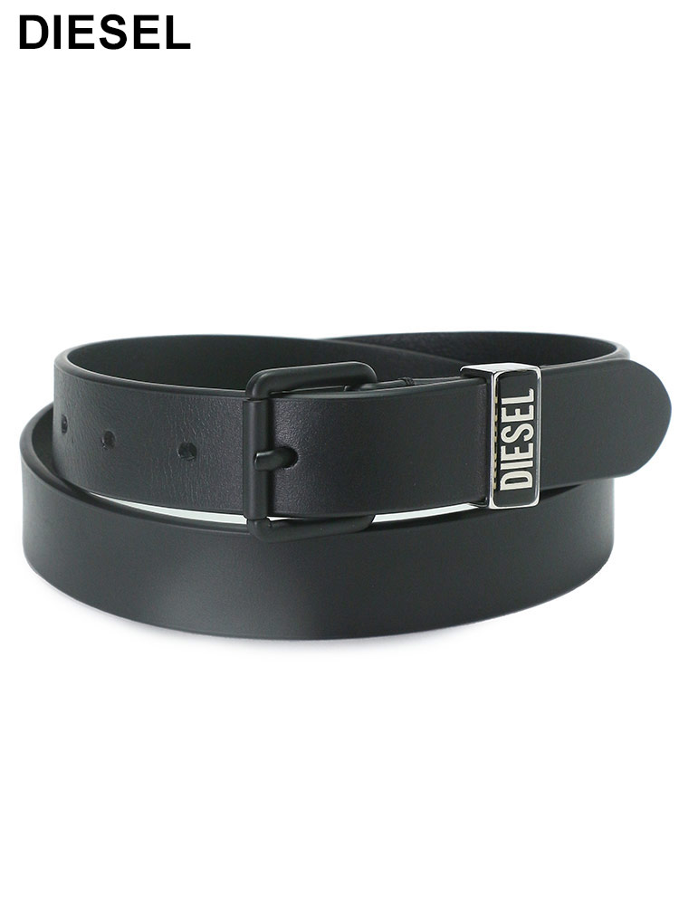 DIESEL (ディーゼル) レザー ロゴメタルループ ベルト B-Glossy Loop