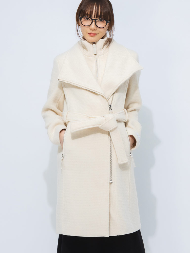 Calvin Klein (カルバンクライン) ウール混 ジップ ベルト付き コート