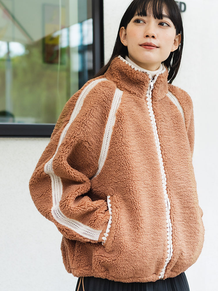 UGG (アグ) 裏フリース フルジップ ボアジャケット Nikia Crochet