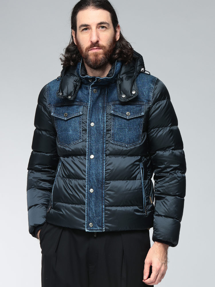 MOORER (ムーレー) フード着脱 デニム切り替え フルジップ ダウン