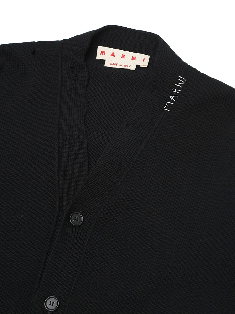 MARNI (マルニ) コットン ダメージ加工 手刺繍ロゴ Vネック