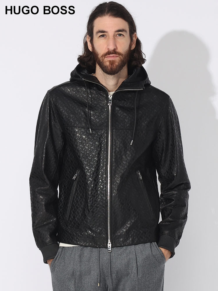 HUGO BOSS (ヒューゴボス) レザー エンボスモノグラム フルジップ