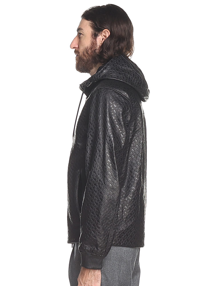 HUGO BOSS (ヒューゴボス) レザー エンボスモノグラム フルジップ