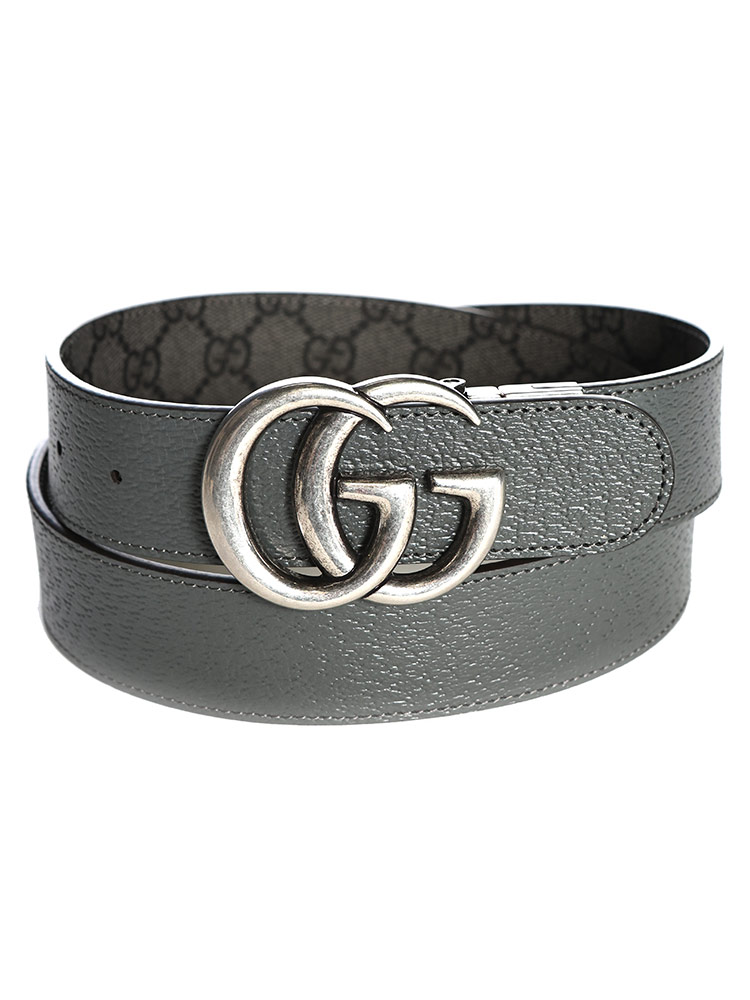 GUCCI (グッチ) 総柄×無地 ダブルGバックル リバーシブル ベルト