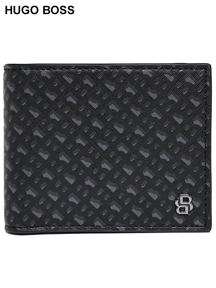 HUGO BOSS (ヒューゴボス) レザー モノグラム柄 メタルロゴ 二つ折り