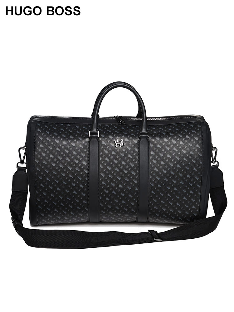 HUGO BOSS (ヒューゴボス) レザー モノグラム ストラップ付 ボストン
