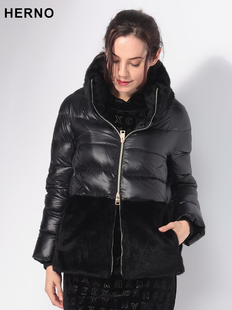 HERNO (ヘルノ) フェイクファー フルジップ ダウンジャケット