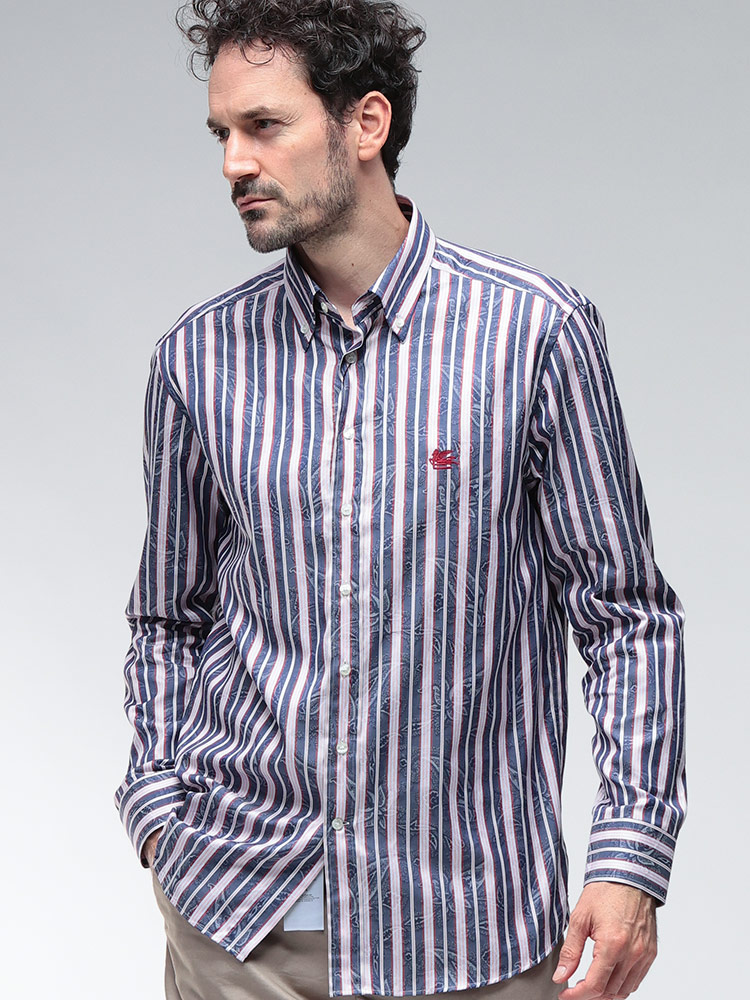 ETRO (エトロ) ストライプ×ペイズリー ボタンダウン 長袖 シャツ