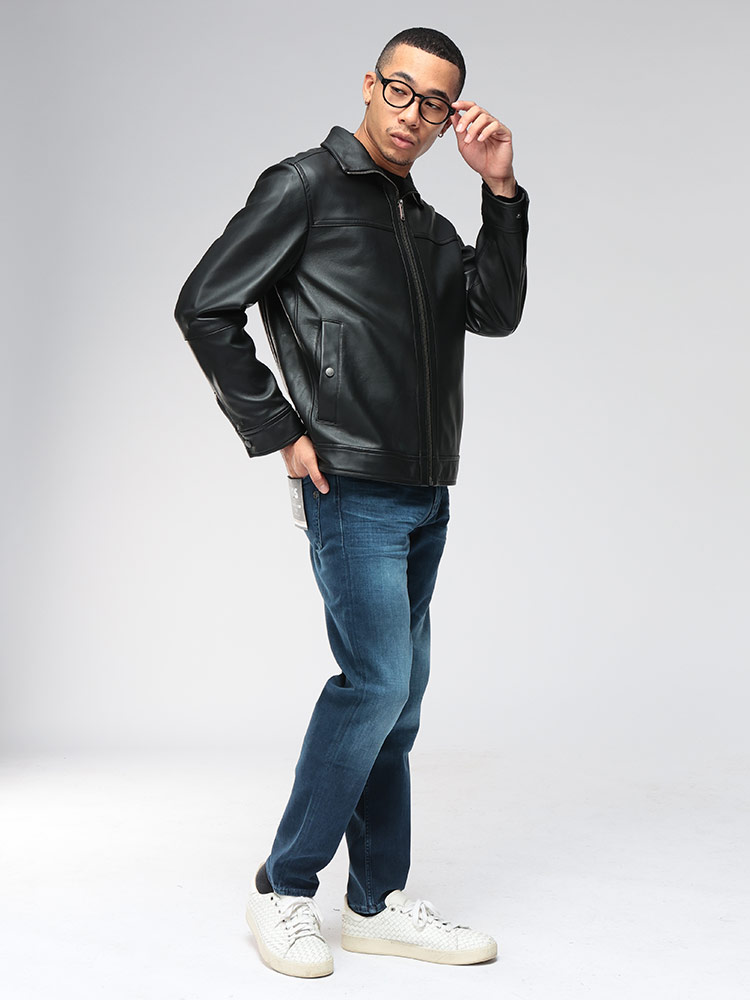 HUGO BOSS (ヒューゴボス) ナッパレザー フルジップ スタンドカラー